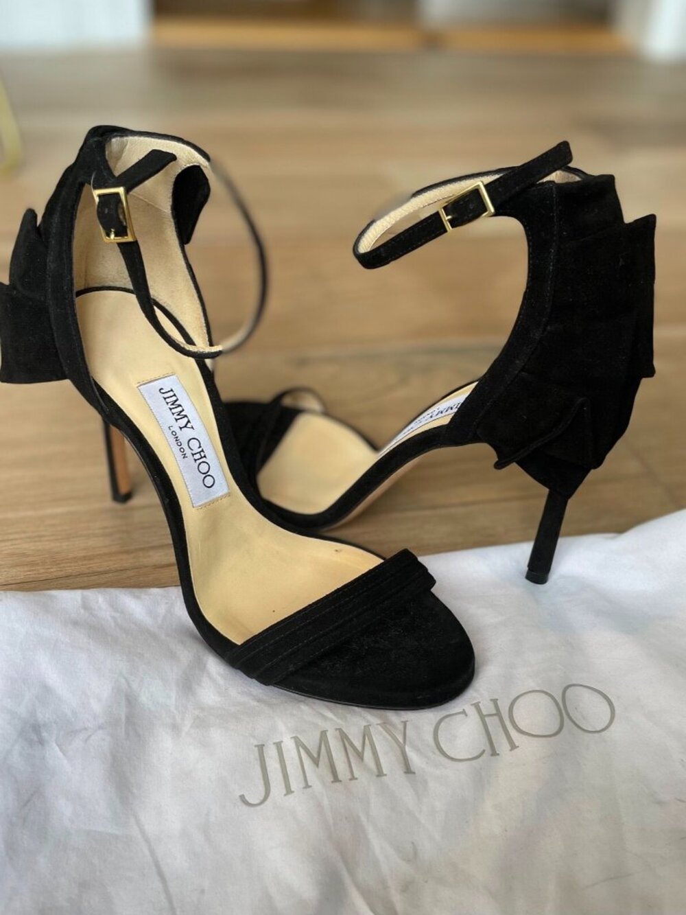 Jimmy Choo Strappy Black Suede Sandals 4" Heels